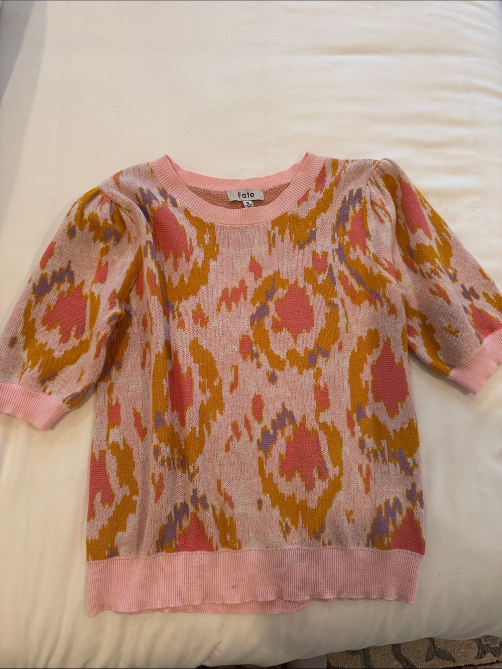 Fate Pink and Mustard Leopard-Print Puff Sleeve Top